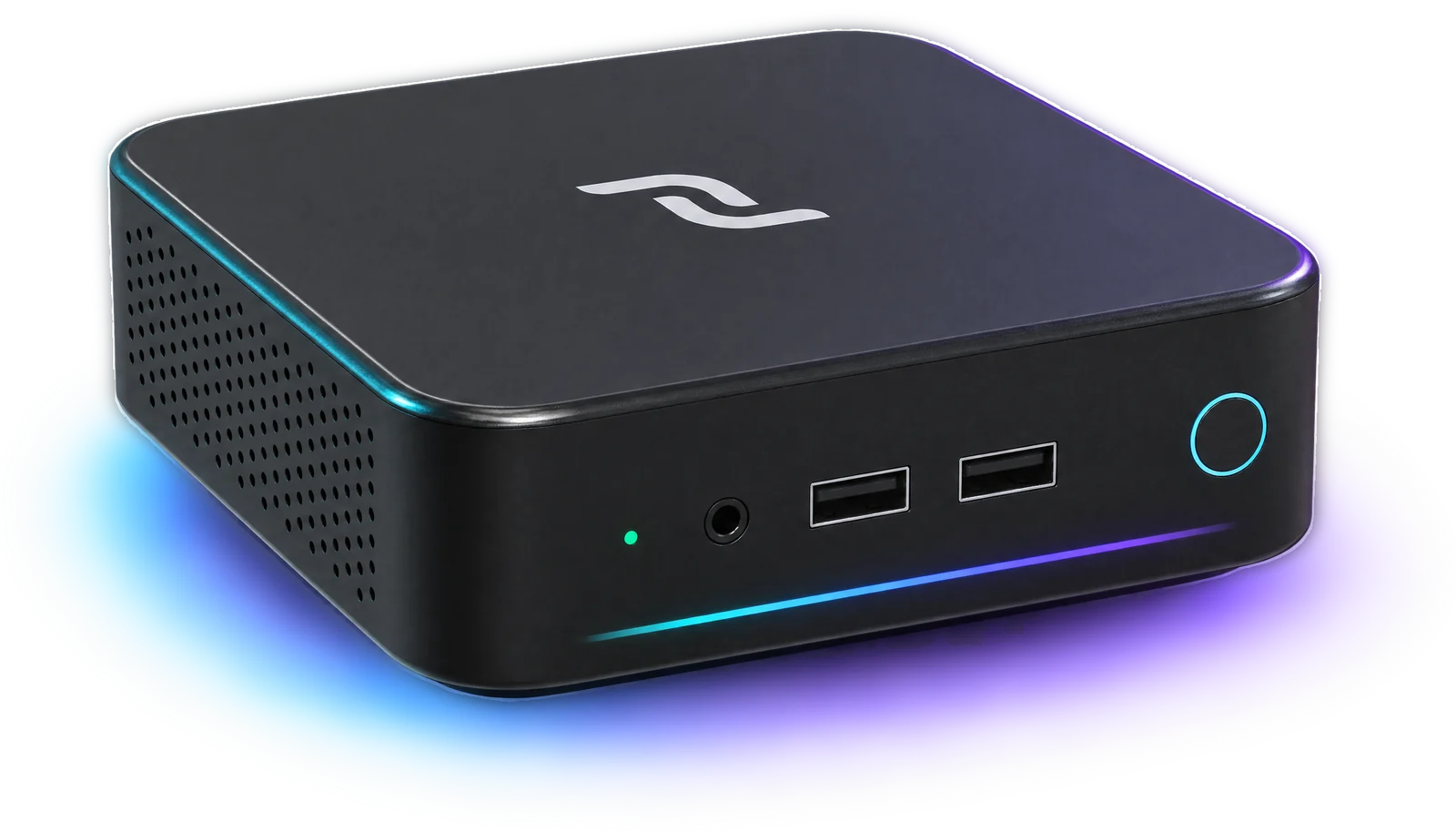 DecentralNode One, a black mini PC with the DecentralChain mark on its lid